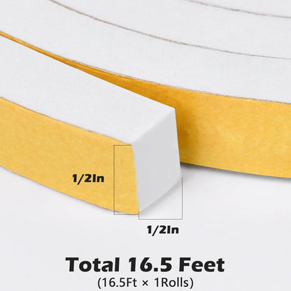 ToLanbbt White Door Window Weather Stripping Self Adhesive Foam Tape High Density Foam Sealing Strip Window Insulation Weatherproof Gasket Tape for Doors and Windows (1/2" W X 1/8" T X 16.5')
