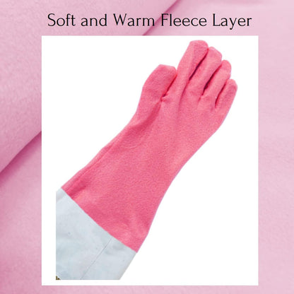 Myungjin Fleece-lined, Long Cuff, Reusable Waterproof Household Dishwashing Non-Slip Cleaning Rubber Gloves (1)