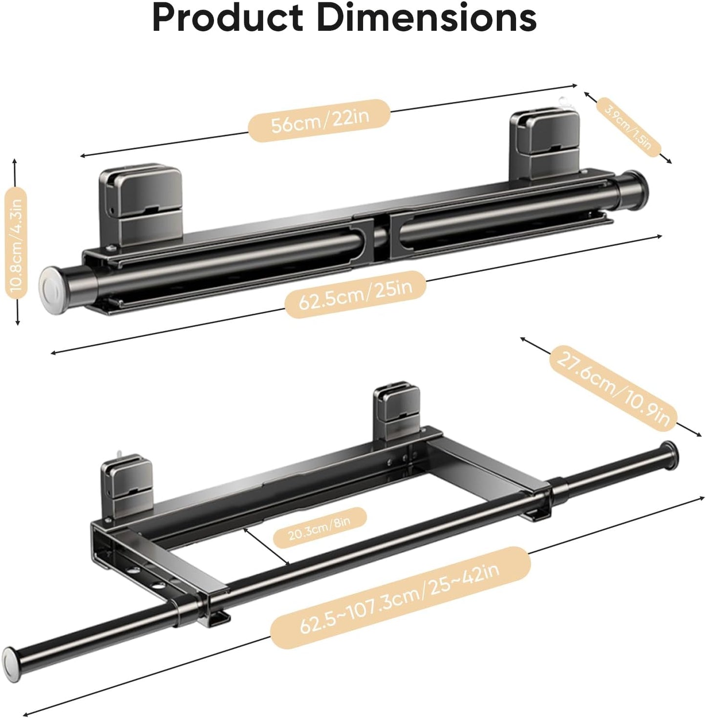 Wall Mounted Drying Rack, Laundry Clothes Drying Rack Foldable, Suction Cup and Telescopic Clothes Drying Pole, Rust-Resistant Carbon Steel No-Drill, Suitable for Flat Surfaces