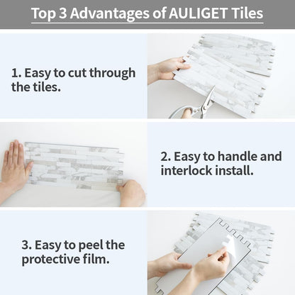AULIGET 20 Sheets Peel and Stick Backsplash, Black & Grey Wood Look PVC Mixed Metal Stick on Backsplash Tiles for Kitchen