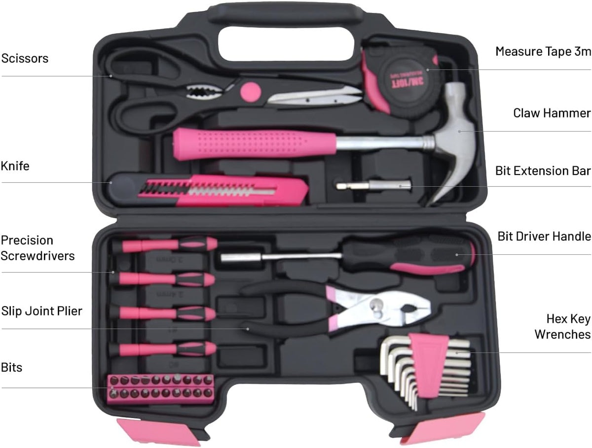 Hantinstom 39-Piece Household Tools Kit Essential Home Repair Set with Plastic Toolbox Ideal for College Students, Home Use & More