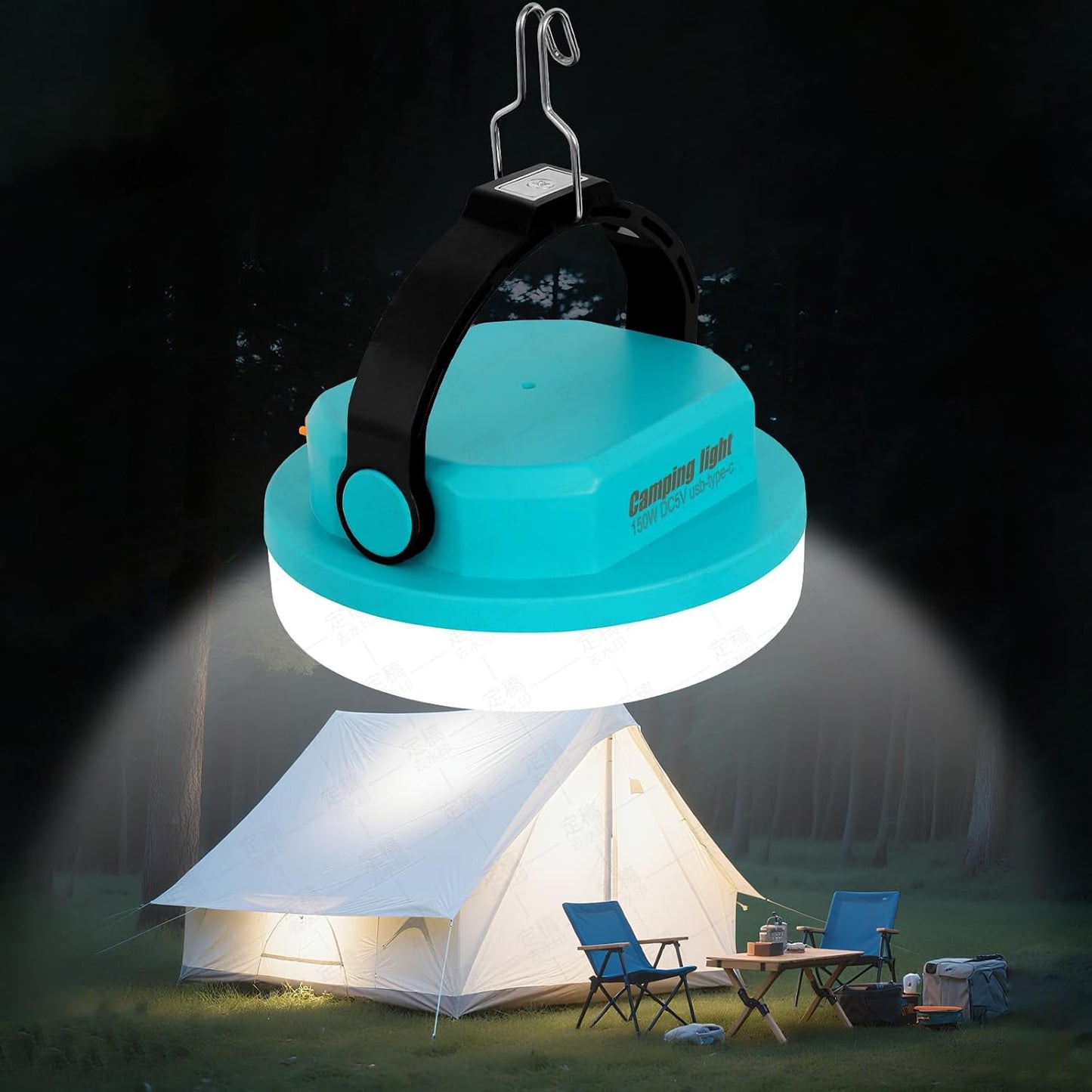 Camping Light Rechargeable, LED Camping Lantern for Power Outages, Waterproof Emergency Tent Light for Camping with Magnet Hook, Power Bank & Flashlight, 100W 6000mAh, Army Green