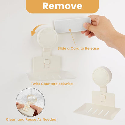 Soap Holder for Shower Wall Suction Cup Bar Soap Dish Self-Draining Wall Mounted No-Drill Rustproof & Reusable for Bathroom & Kitchen (Matte Grey)
