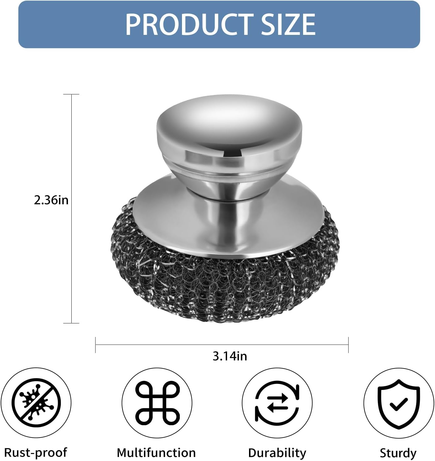 4Pcs Steel Wool Scrubber Set, Stainless Steel Scrubber with Stainless Steel Handle, for Cleaning Dishes, Cast Iron, Stock Pots, Pans, Griddles, Grills