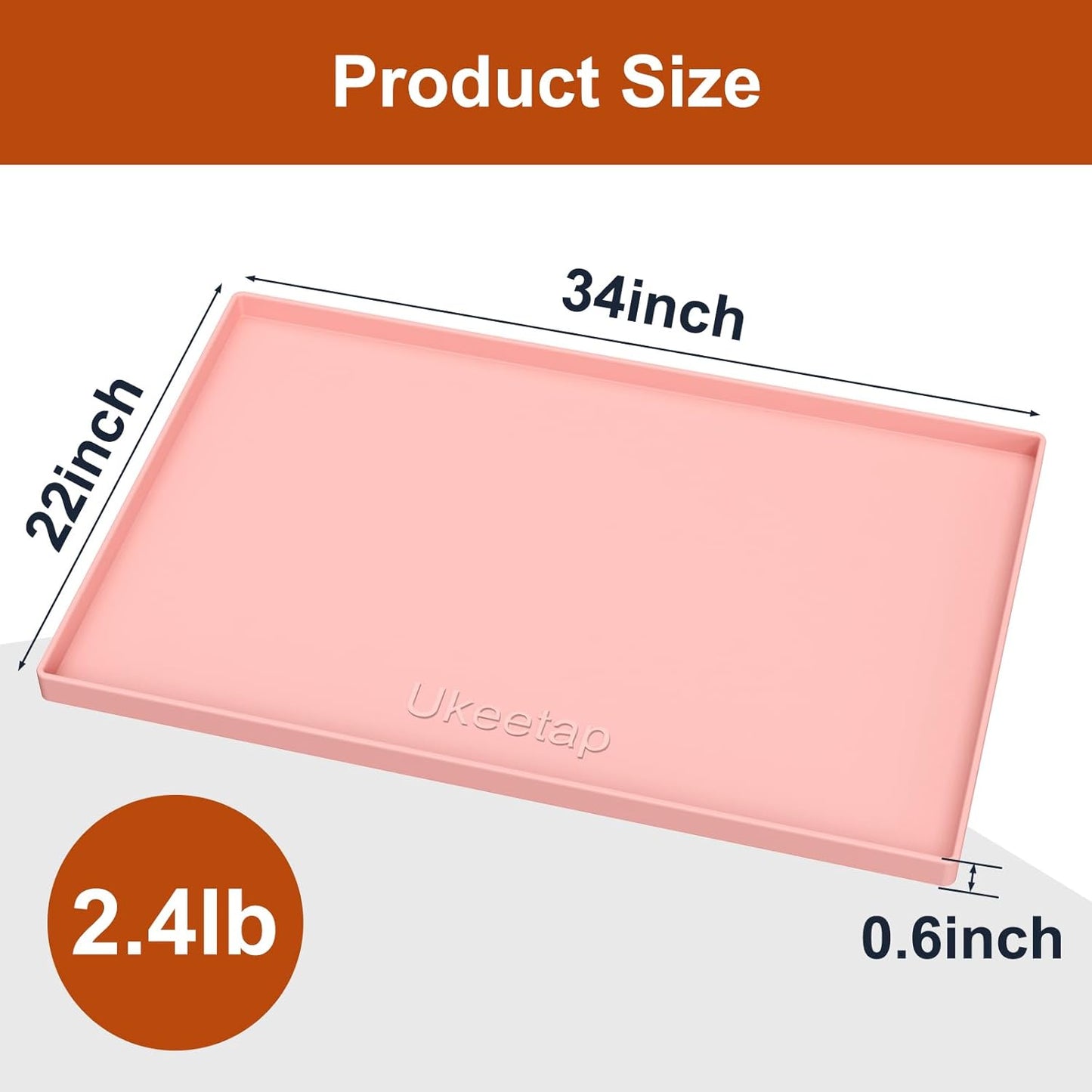 ukeetap Extra Thick Silicone Mat Waterproof with Raised Edge 19” x 12”, BPA Free Non-Slip Dog & Cat Food Mat, Feeding Mat for Food and Water Bowls, Spill Proof Mat to Protect Floors, Black