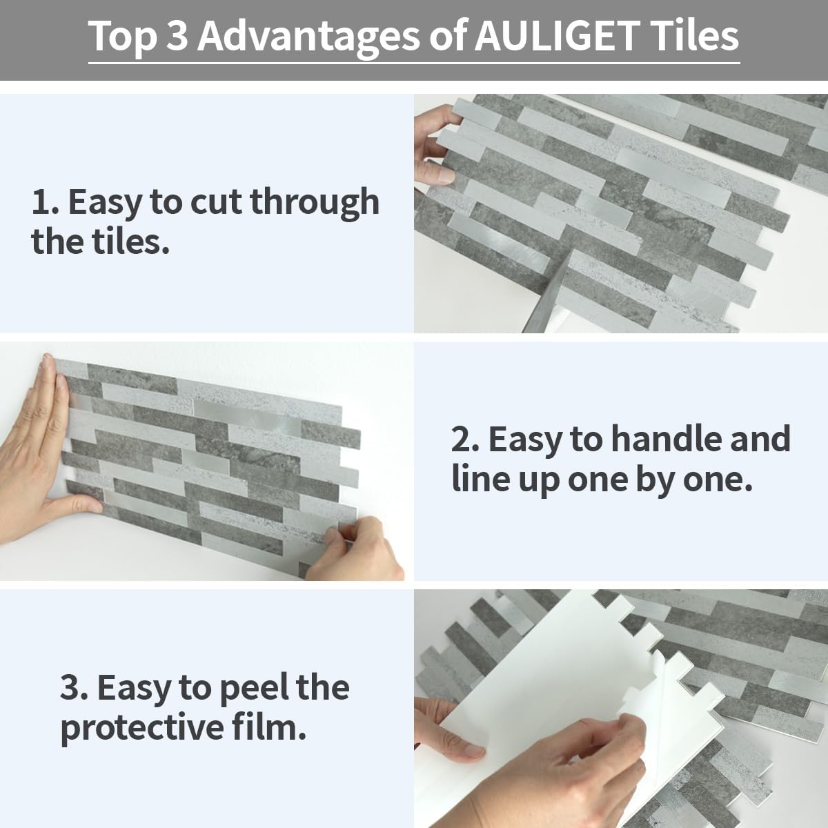 AULIGET 20 Sheets Peel and Stick Backsplash, Black & Grey Wood Look PVC Mixed Metal Stick on Backsplash Tiles for Kitchen
