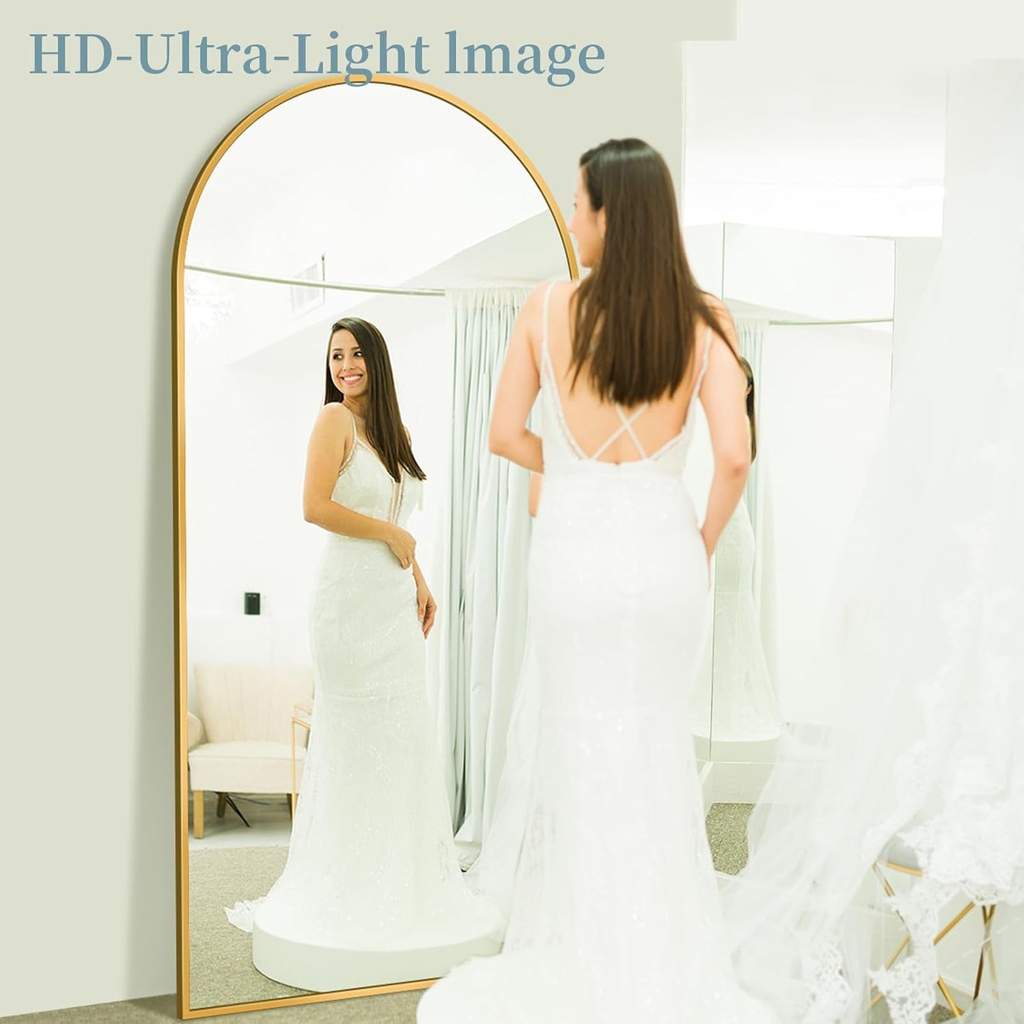 Full Length Mirror with Stand, 71"x28" Arched Full Body Large Stand Up Aluminum Frame Floor Standing Mirror, Freestanding Hanging Leaning Mounted for Bedroom Living Room Entryway Gold