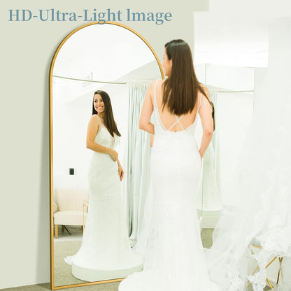 Full Length Mirror with Stand, 71"x28" Arched Full Body Large Stand Up Aluminum Frame Floor Standing Mirror, Freestanding Hanging Leaning Mounted for Bedroom Living Room Entryway Gold