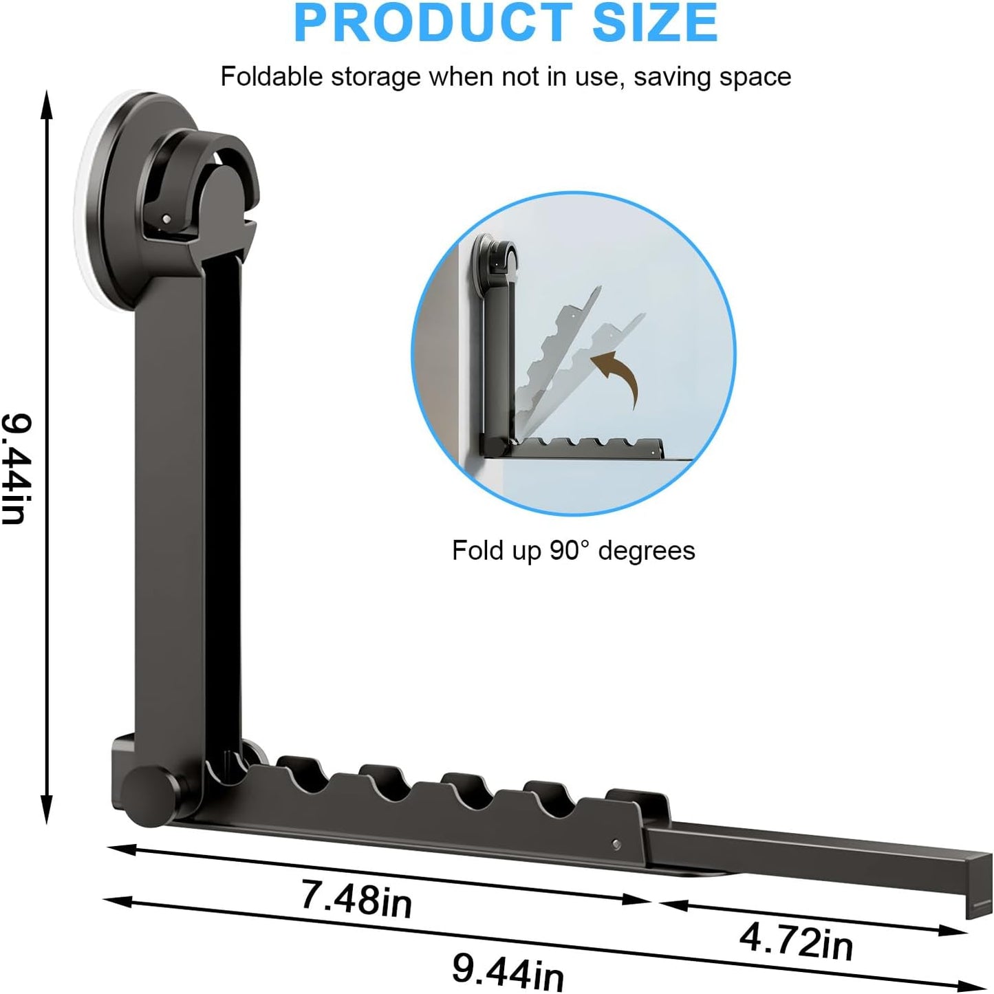 Clothes Drying Rack Wall-Mounted Suction Cup Folding Clothes Drying Rod Space-Saving Closet Rod with Retractable Rod for Laundry Bathroom RV Balcony, Black