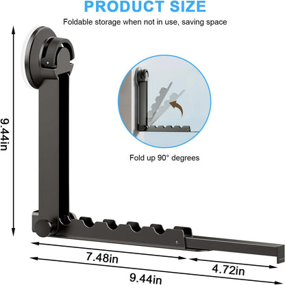 Clothes Drying Rack Wall-Mounted Suction Cup Folding Clothes Drying Rod Space-Saving Closet Rod with Retractable Rod for Laundry Bathroom RV Balcony, Black