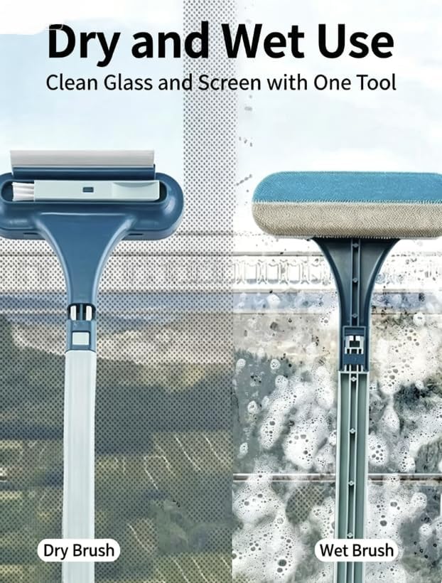 Upgrade 2-in-1 Window Screen Cleaning Brush, Double Sided Wet Dry Window Screen Cleaner Tool for Home Mesh Window Cleaning (Green)