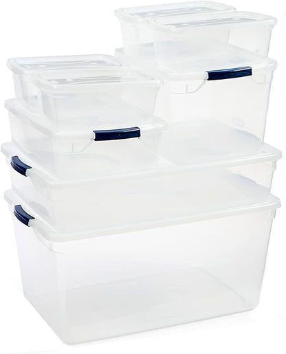 Rubbermaid 68 Quart Under the Bed Low Profile Storage Boxes with Dual Hinged Lids and Easy Rolling Caster Wheels, Clear, 2 Pack