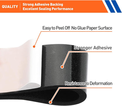 MAGZO Weather Stripping Door Seal, 1/2 Inch Wide X 1/8 Inch Thick Adhesive Foam Tape Soundproof Weatherstripping for Windows, 3 Rolls Total 50FT Black