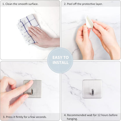 VIS'V Adhesive Hooks, Heavy Duty Shower Wall Stick on Hooks, Waterproof, 2 Extra Adhesive Strips, Black, 4 Pcs