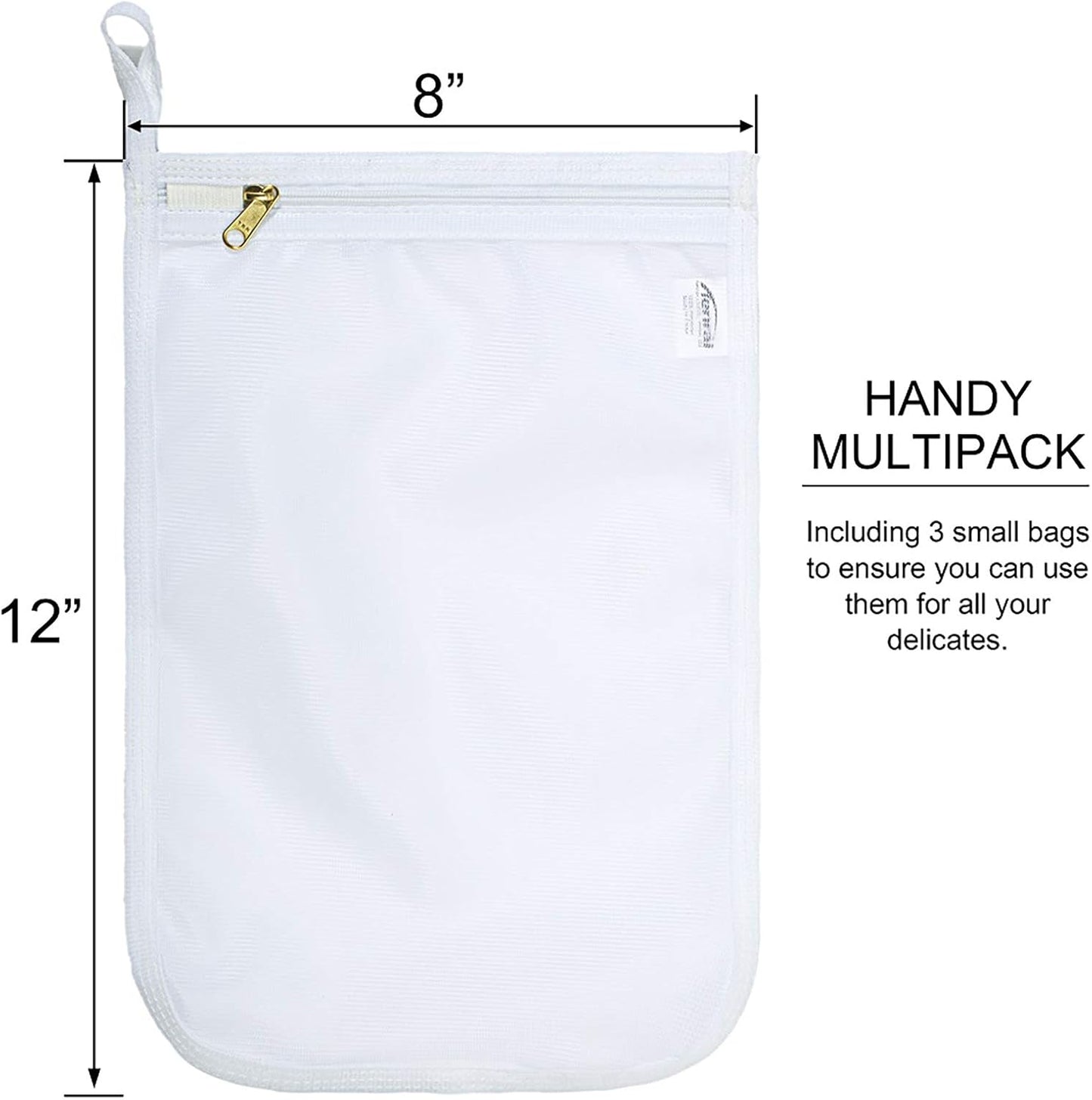 TENRAI Delicates Laundry Bags, Bra Fine Mesh Wash Bag for Underwear, Lingerie, Bra, Pantyhose, Socks, Use YKK Zipper, Have Hanger Loops, Small Openings (White, 3 Small)