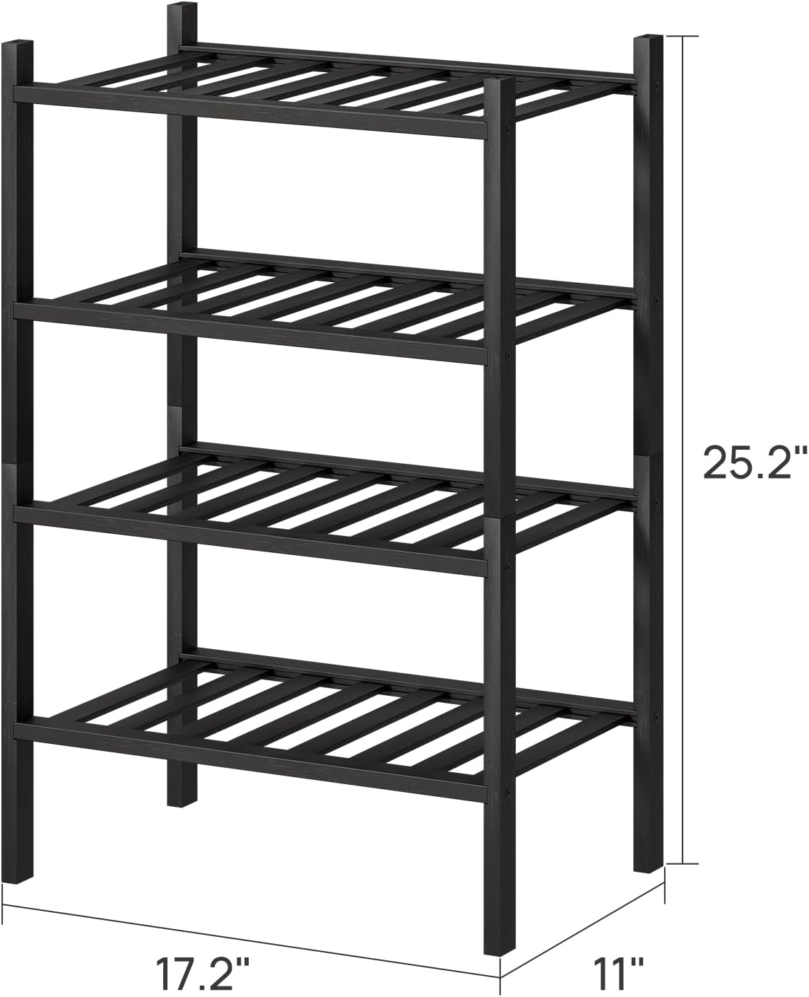 viewcare 3-Tier Black Bamboo Shoe Rack for Entryway, Stackable | Foldable | Natural, Shoe Shelf Storage Organizer for Hallway Closet, Free Standing Shoe Racks for Indoor Outdoor