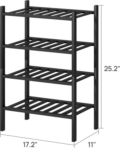 viewcare 3-Tier Black Bamboo Shoe Rack for Entryway, Stackable | Foldable | Natural, Shoe Shelf Storage Organizer for Hallway Closet, Free Standing Shoe Racks for Indoor Outdoor