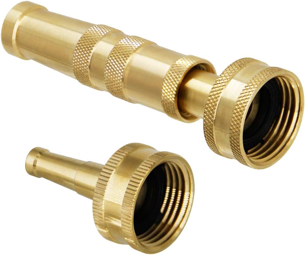 Twinkle Star Heavy-Duty Brass Adjustable Twist Hose Nozzle, 2 Pcs | 3/4” GHT Brass Garden Hose Nozzle, Adjustable Water Flow