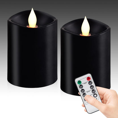 3"x4" Flickering Flameless Battery Candles with Timer, White Realistic LED Pillar Candles, Set of 2 Large Remote-Operated Candles for Home Indoor/Outdoor & Holiday Decor