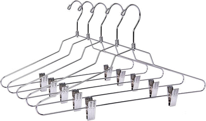 Quality Hangers Metal Skirt Hangers with Clips 10 Pack - Wire Pants Hangers with Swivel Hook - Heavy Duty Hangers for Jeans with Adjustable Metallic Clips - Ideal Clothing Hangers (10, 16")