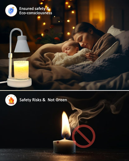 Elenhome Candle Warmer Lamp with Adjustable Height, Stepless Dimming Function-Home Decor Lamp, Metal Candle Lamp for Jar Candles, No Flame Scented Candle Warmer with 2 Bulbs (Black)