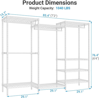 VIPEK V5 Heavy Duty Clothes Rack, Portable Closet Wardrobe with 4 Hanging Rods & 8 Shelves, Freestanding Adjustable Garment Rack for Bedroom, Walk-in Closet, 890 lbs Capacity, Black, 68.9" L