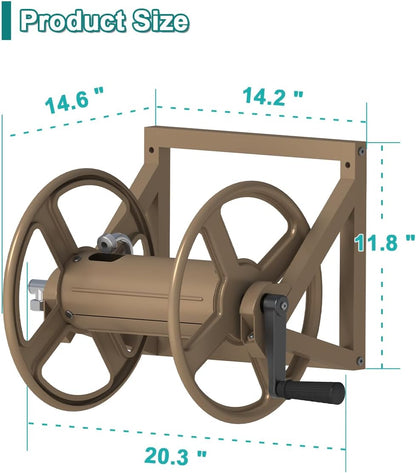 Artigarden Garden Hose Reel Wall Mounted, Outdoor Heavy Duty Powder Coated Metal Water Hoses Holder Winder Holds 125 ft 5/8" Hoses with 3.9ft Leader Hose, Stainless Steel Connector for Outside, Black