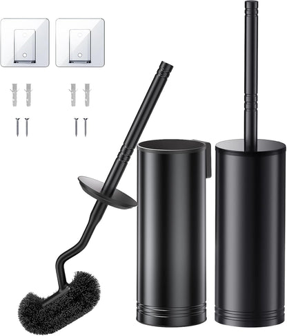HAMITOR Toilet Brush and Holder Set: 304 Stainless Steel Heavy Duty Deep Cleaning Bowl Cleaner Brush with Curved Bristle - Wall-Mounted for Home Apartment Bathroom Accessories Silver 1 Pack