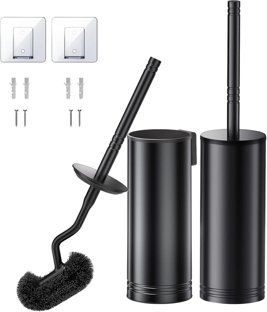 HAMITOR Toilet Brush and Holder Set: 304 Stainless Steel Heavy Duty Deep Cleaning Bowl Cleaner Brush with Curved Bristle - Wall-Mounted for Home Apartment Bathroom Accessories Silver 1 Pack