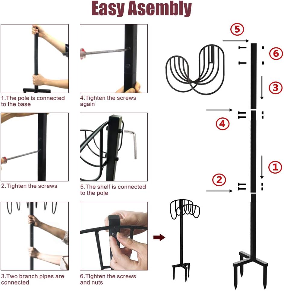 Artigarden Freestanding Garden Hose Holder Hanger, Outdoor Heavy Duty Metal Water Hose Storage Holders Stand Organizer Rack Detachable Stake, Holds 150 Ft of Hoses for Outside Lawn Yard, Black