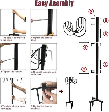 Artigarden Freestanding Garden Hose Holder Hanger, Outdoor Heavy Duty Metal Water Hose Storage Holders Stand Organizer Rack Detachable Stake, Holds 150 Ft of Hoses for Outside Lawn Yard, Black