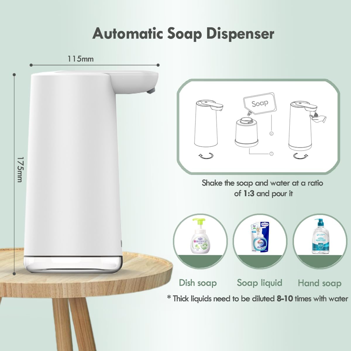 Automatic Foaming Soap Dispenser, 2-Level Adjustable Foam, USB Rechargeable, Touchless Hand & Dish Soap Dispenser for Bathroom, Kitchen, Hotel, Restaurant (White)