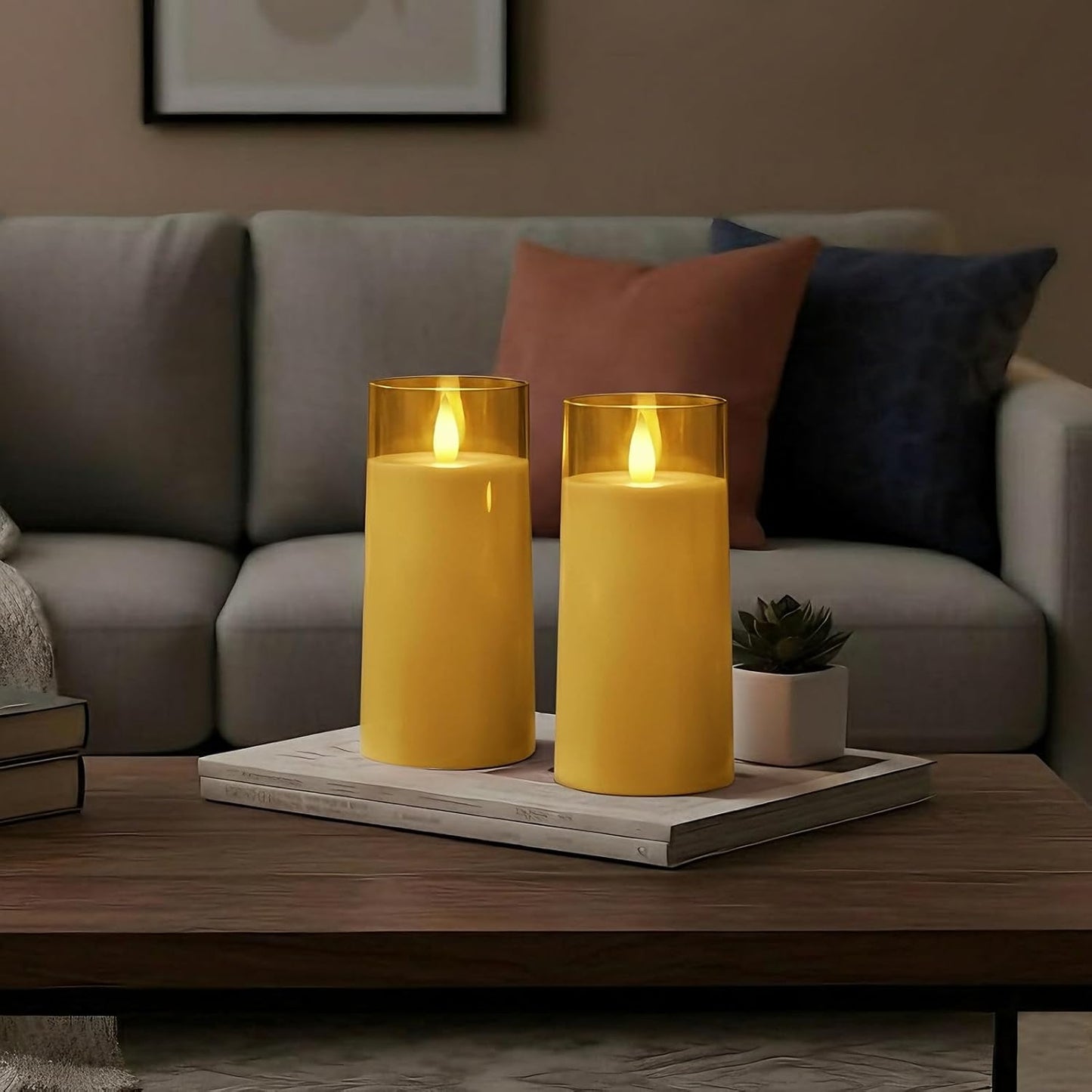 Raycare Flameless Electronic Pillar Candles with Remote Control and Timer- Battery Operated Realistic Flickering LED Fake Candle for Home, Wedding, Valentine's Day, Decor,White,Set of 2(3"x6"6")