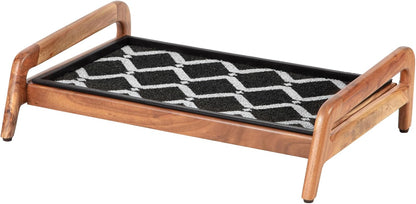 Anji Mountain Heavy Duty Waterproof Wooden Shoe Storage Mat Organizer/Boot Storage Tray Multi Use for Entryway with Coir, Tan Rectangle Embossed Insert, 1 Tier, Fits 2 Pair (26.5" Wide)