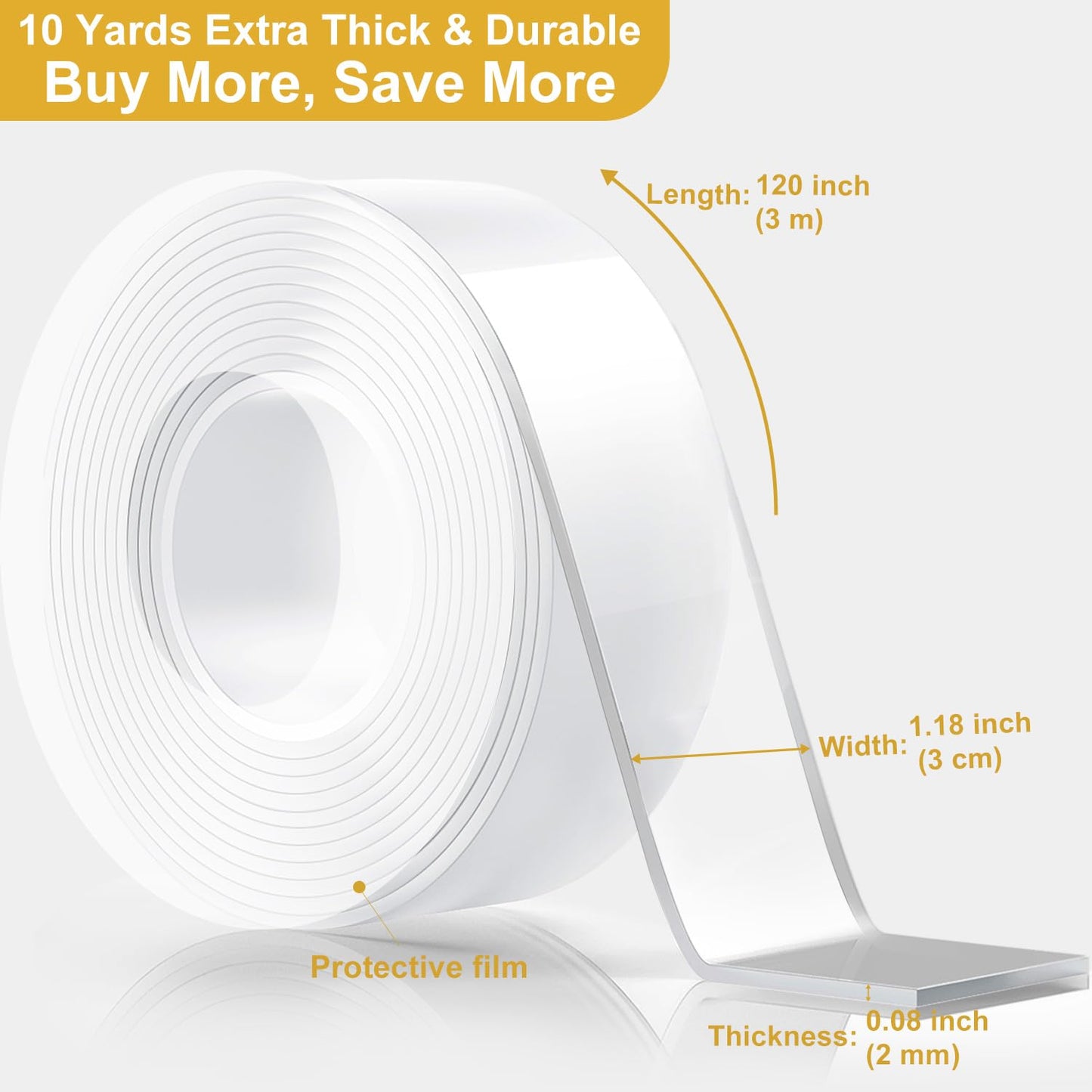 WINNOW Double Sided Heavy Duty Extra Strong Adhesive Tape - 1.2" x 120" (Pack of 1) Indoor/Outdoor Household Nano Tape for Hanging Decorations, Lights, Garlands - Reusable and Damage-Free