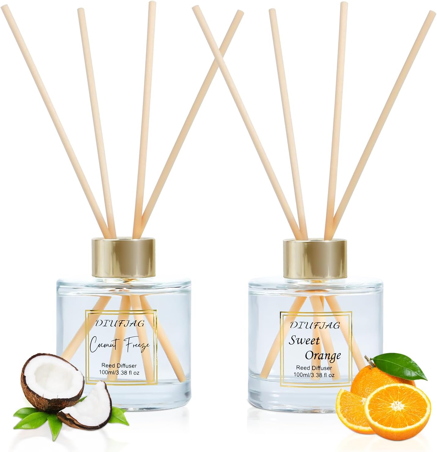 100ml Scent Diffuser with 6 Fiber Sticks, 3.5 oz Reed Diffuser Set Aromatherapy Fragrance Diffusers Air Fresheners for Home Bedroom Bathroom (Coconut)
