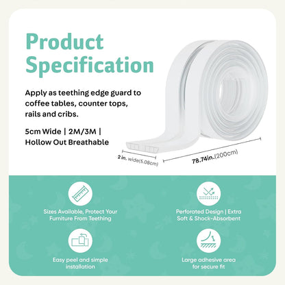 Furniture Edge Protector for Baby - Plastic Crib Protector from Chewing - CPC Certified, CPSC Tested, LFGB Food Grade (78.74 * 1.97in)