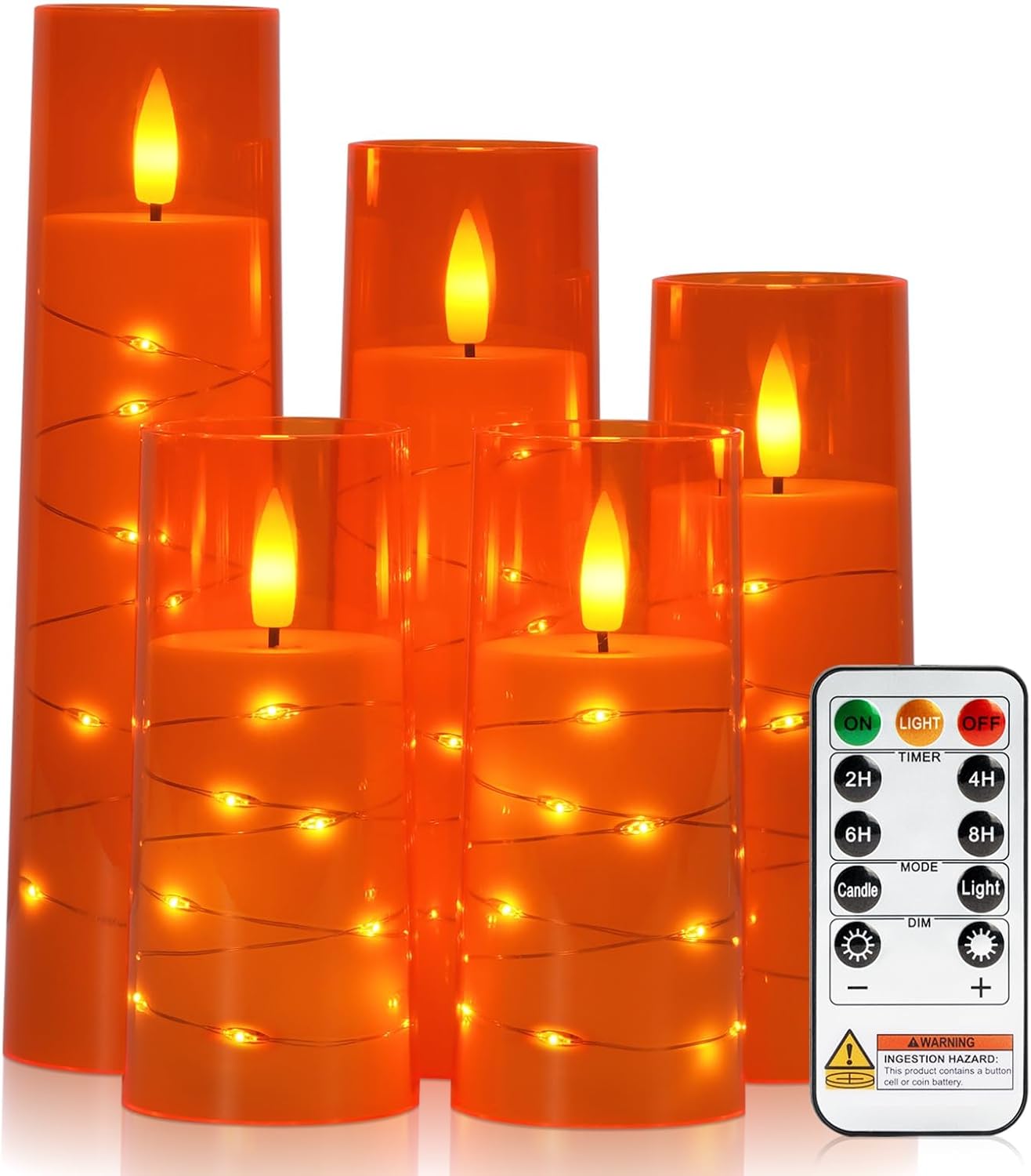 Raycare Flameless Candle with Remote Timer, 3 Flickering Acrylic Battery Operated LED Pillar Candles with Embedded Star String for Christmas, Wedding, Home Table Decor, and as a Gift (Ivory White)