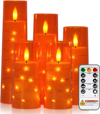 Raycare Flameless Candle with Remote Timer, 3 Flickering Acrylic Battery Operated LED Pillar Candles with Embedded Star String for Christmas, Wedding, Home Table Decor, and as a Gift (Ivory White)