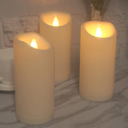 CANDLE CHOICE Waterproof Outdoor Battery Operated Flameless Candles with Remote Timer Plastic Flickering Fake Electric LED Pillars for Lantern Garden Wedding Christmas Decorations 3x4 Inches 3 PCS