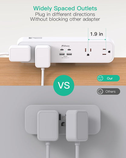 Mifaso PD30W Desk Clamp Power Strip, Surge Protector, Fast Charging Station | 4 Outlets, 4 USB (2 USB C), 5FT Extension Cord, Desk Organizer Gaming Accessories Office Essentials, Fits 1.96" Tabletop Edge