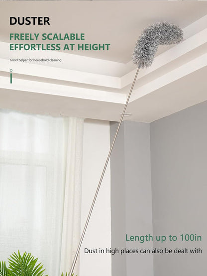 SetSail Extra-Long Dusters with Extension Pole 100-inch for Cleaning, Bendable Microfiber Head Washable Ceiling Fan Duster for High Ceilings, Furniture
