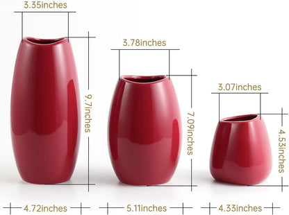 hjn Ceramic Vase Set of 3 White Flower Vase for Home Decor, Modern Decorative Vases for Flowers/Ideal Shelf Decor/Table/Living Room/Kitchen/Office-White