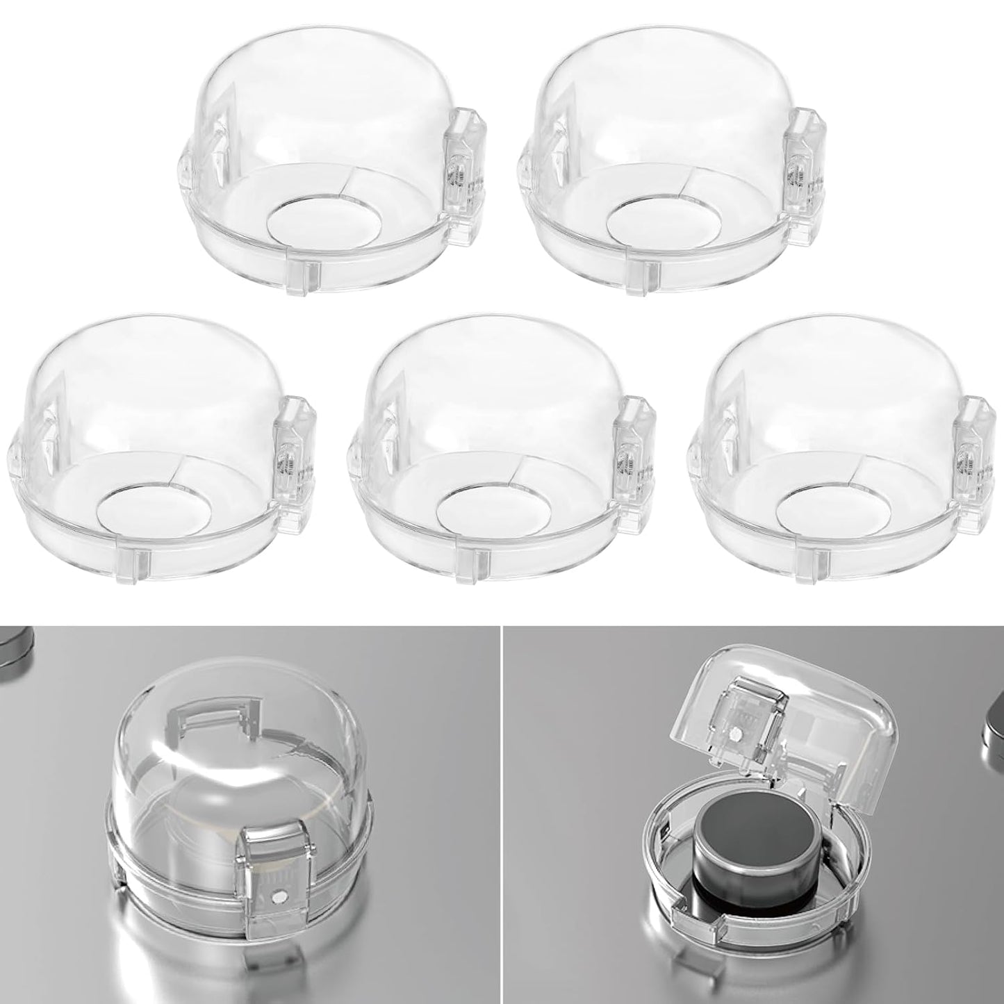 Gas Stove Knob Covers for Child Safety - 5 Pack Universal Size Stove Safety Knob Covers, Heat-Resistant Child Proof Stove Knob Covers, Pet/Baby Proofing Oven Knob Covers for Child Safety (Clear View)