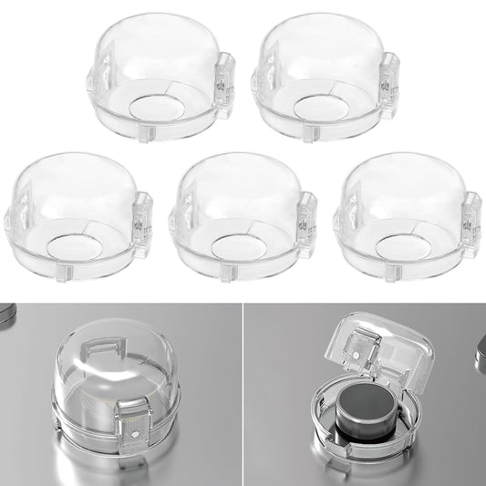 Gas Stove Knob Covers for Child Safety - 5 Pack Universal Size Stove Safety Knob Covers, Heat-Resistant Child Proof Stove Knob Covers, Pet/Baby Proofing Oven Knob Covers for Child Safety (Clear View)