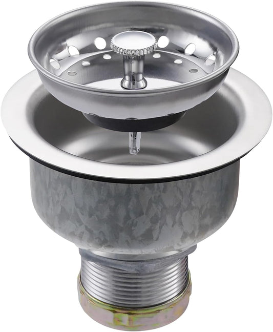 ZM Kitchen Sink Stainless Steel Basket Strainer with Drain Assembly, 3-1/2 Inch Sink Drain Stopper Plug