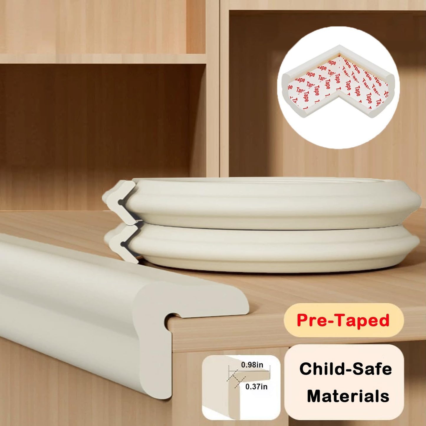 Baby Proof Corners and Edges Protector 10ft Edge+4 Corner Guard, Fireplace Baby Proofing Bumper, Heavy-Duty Soft NBR Foam Edge Corner Protector for Furniture Table, Childsafe/Pre-Taped White