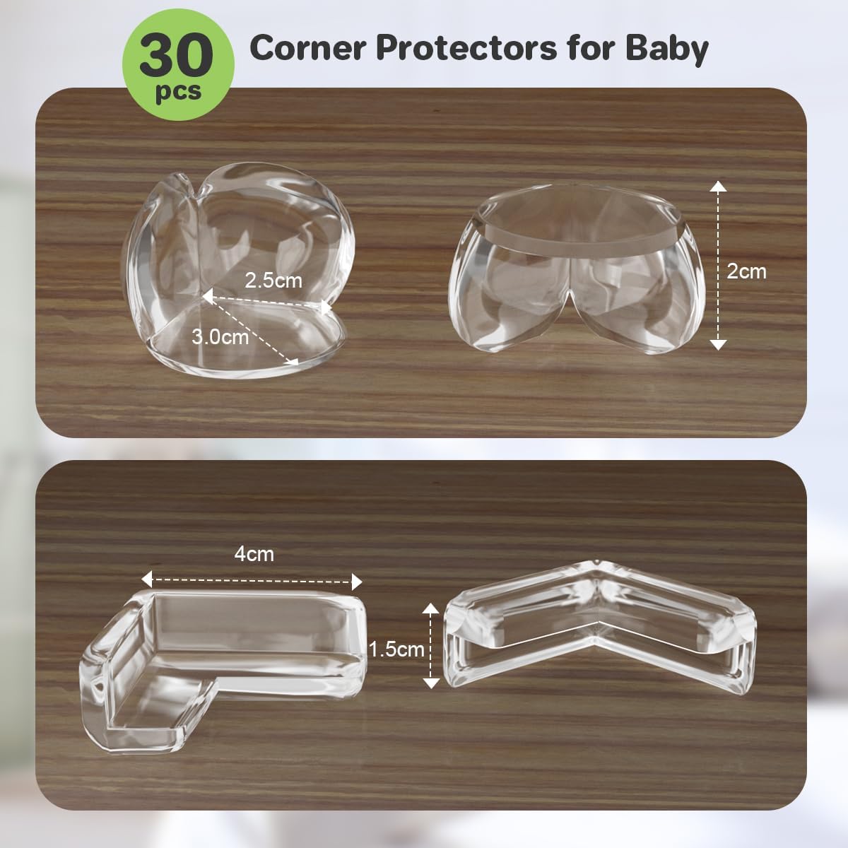 30 Pcs Clear Baby Corner Protectors, L-Shaped & Spherical Baby Proof Guards | Soft PVC Table Corner Covers for Safety on Tables, Cabinets, Shelves, Furniture Edge Guards, Safety Bumpers for Home(14L&16R)