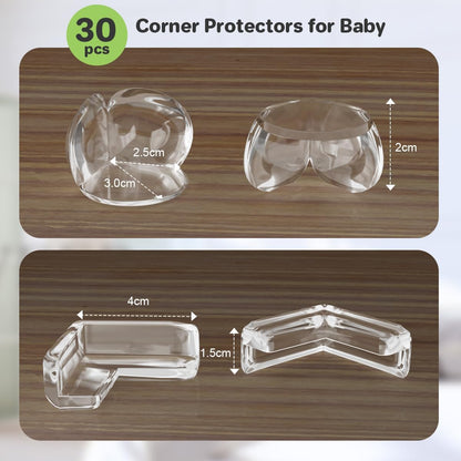 30 Pcs Clear Baby Corner Protectors, L-Shaped & Spherical Baby Proof Guards | Soft PVC Table Corner Covers for Safety on Tables, Cabinets, Shelves, Furniture Edge Guards, Safety Bumpers for Home(14L&16R)