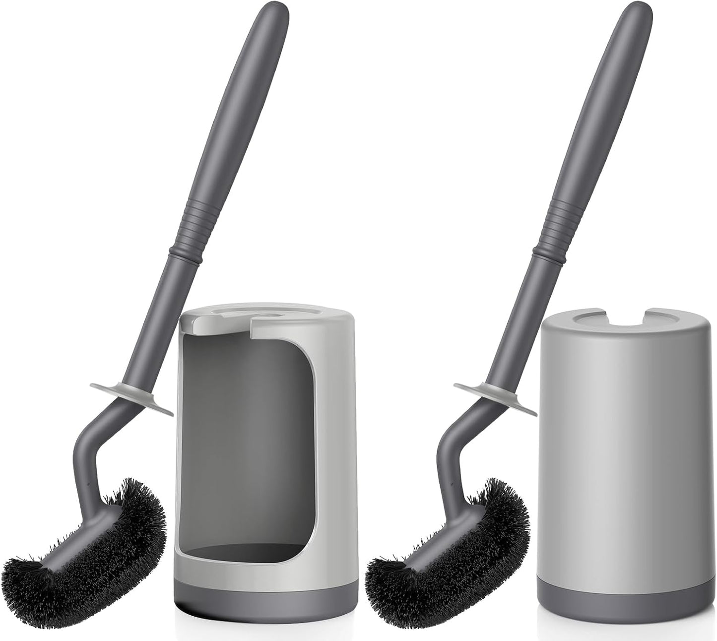 HAMITOR Toilet Bowl Brush Holder Set: Curved Design with Holder for Deep Cleaning Under Rim - Compact Hidden Scrubber for Small Space - Modern RV Bathroom Accessories - White 1 Pack